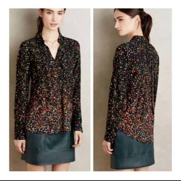 Anthropologie Tops - Anthropologie, Maeve Wynwood Black Confetti Blouse